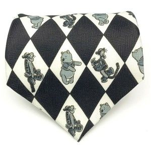 Winnie the Pooh DISNEY Off White & Black POOH & TIGER Polyester Necktie KOREA